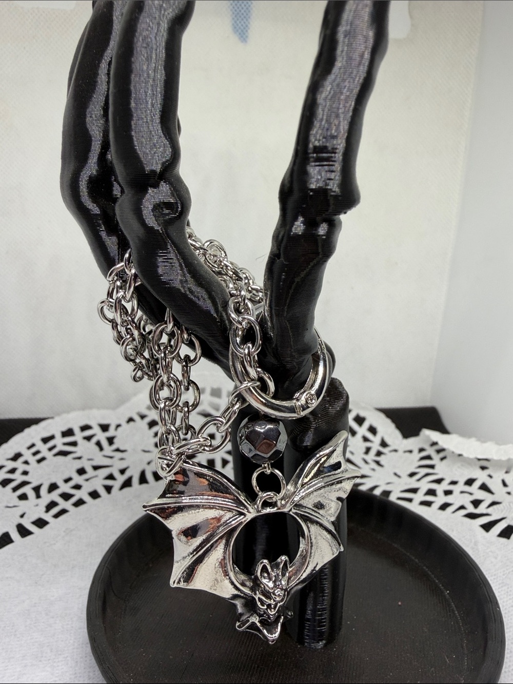 Handmade Gargoyle Bat Slip Thru Necklace Mall Goth Dark Romantic Campy Horror